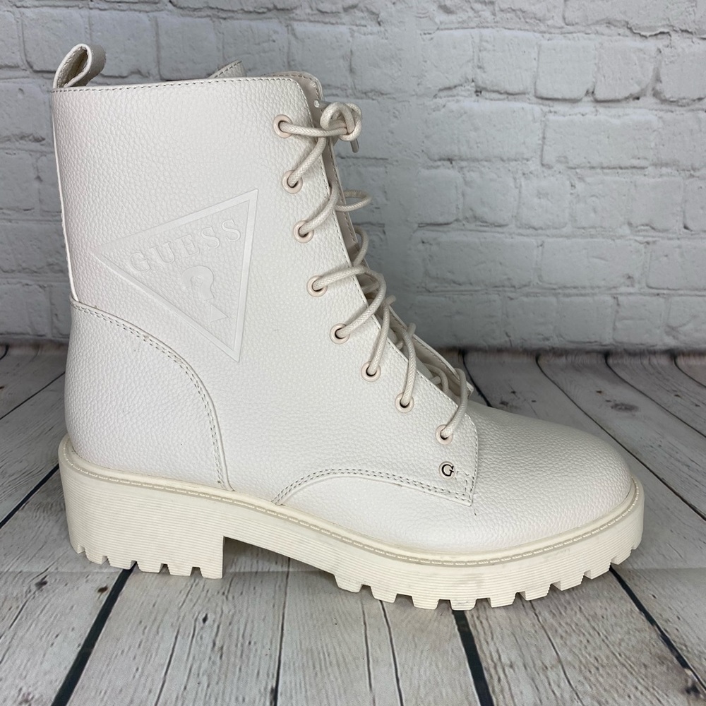 Guess Womens Combat Lace Up Boots Cream